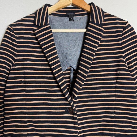 J. Crew Striped Cotton Sweatshirt Blazer Jacket Women's Medium Black Tan Preppy - Picture 5 of 15